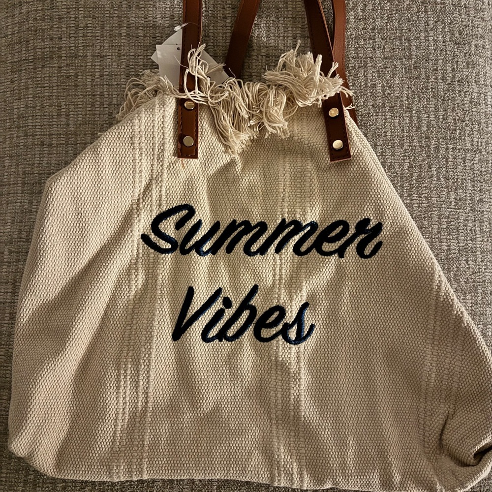Summer Vibes Beige Tote Bag, NWT